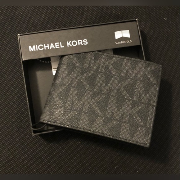 Michael Kors black monogram bifold men’s jet set wallet new in box - Picture 1 of 7